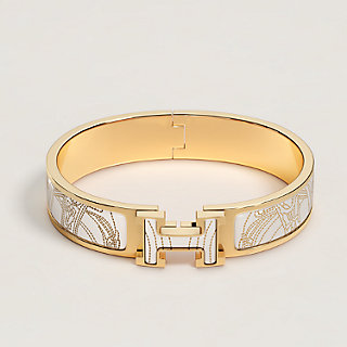 HERMES LE BRACELET CLIC ホワイト/ゴールド clic-h-brides-de-gala-applique